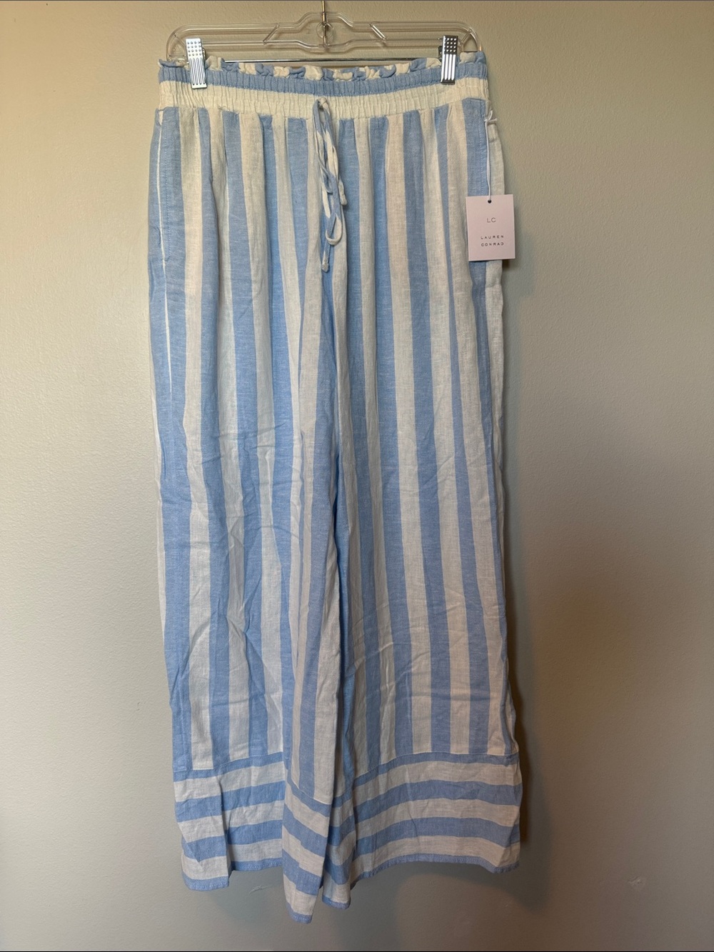 NWT Lauren Conrad Blue and White Striped Wide-Leg Linen Pants